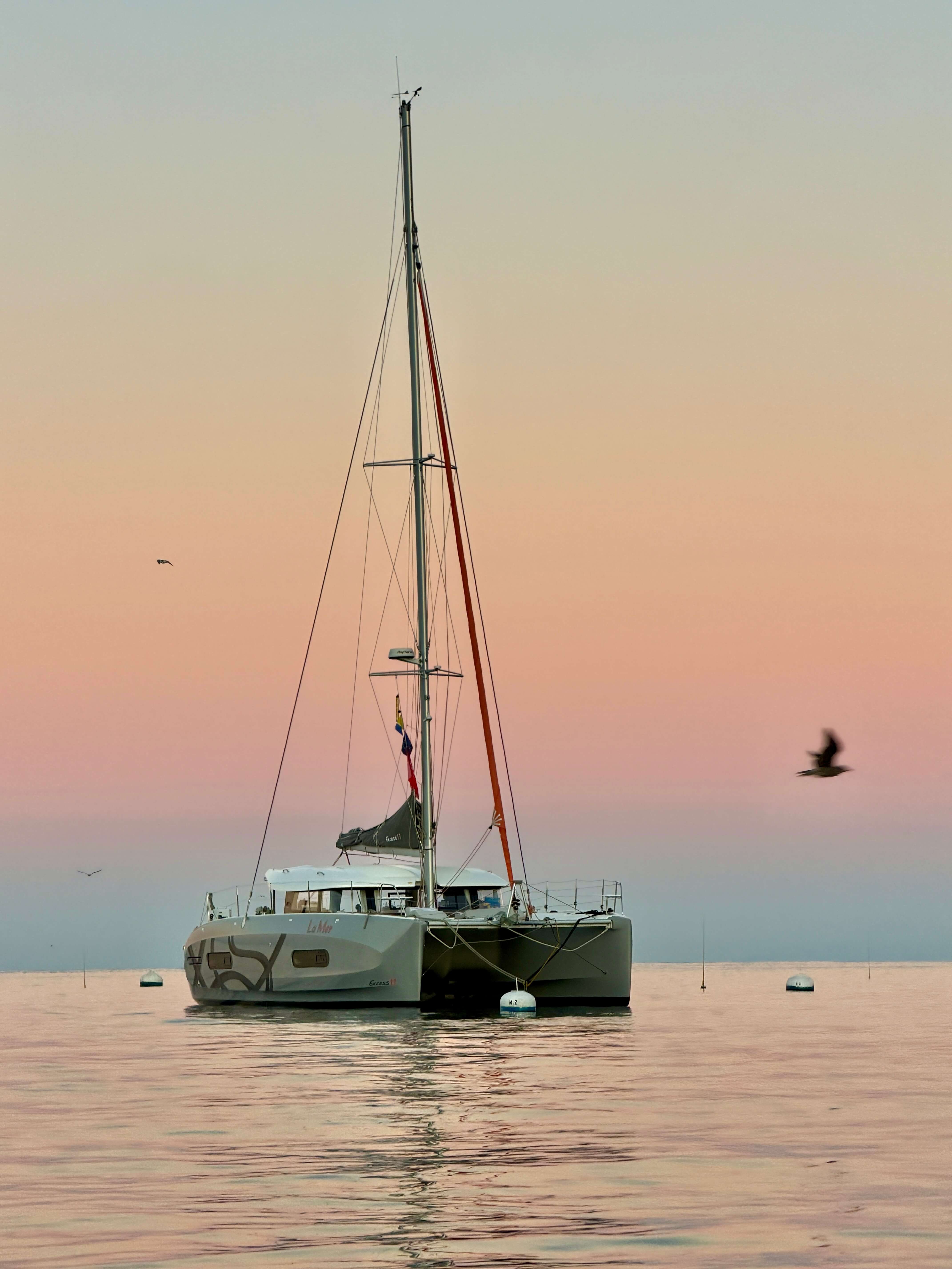 Catamaran cruising in coastal California waters