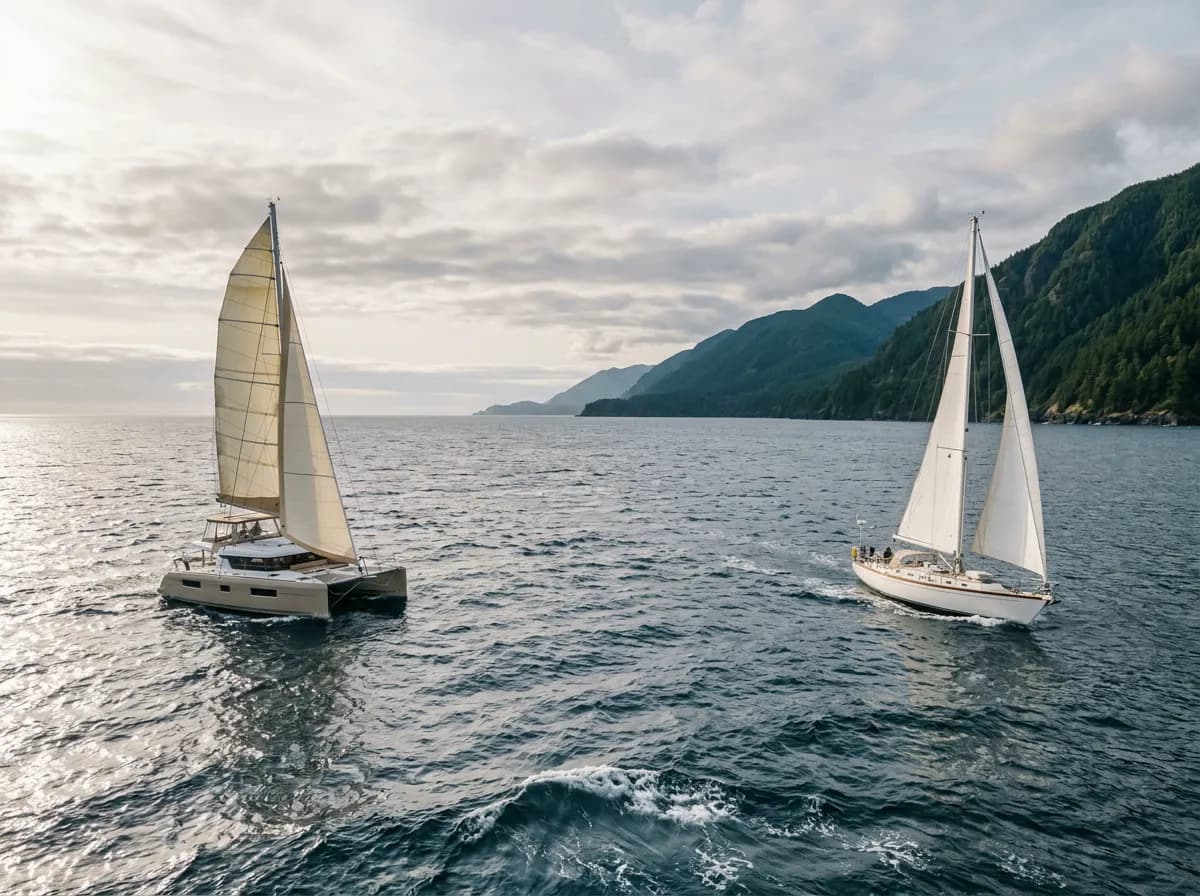 Catamaran and monohull comparison offshore on the West Coast