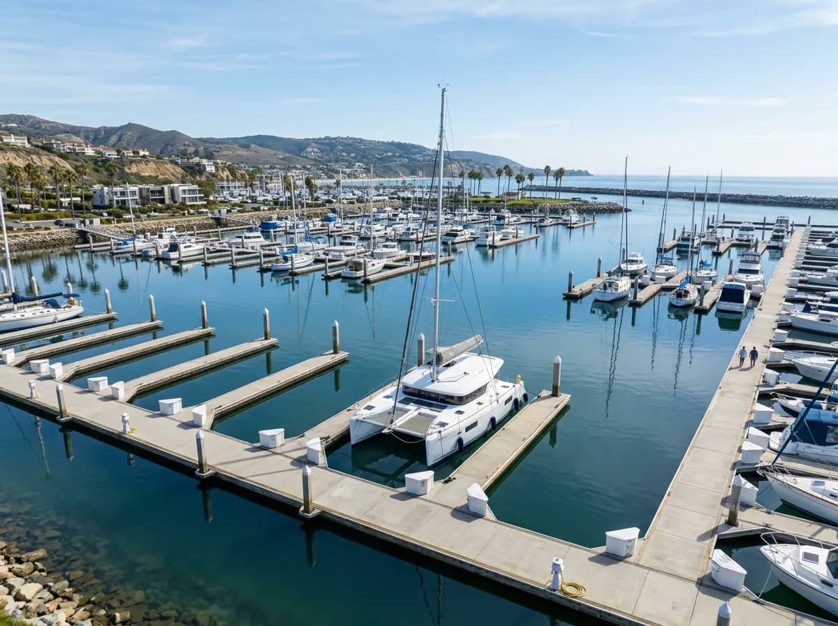 Southern California marina scene for catamaran slip planning
