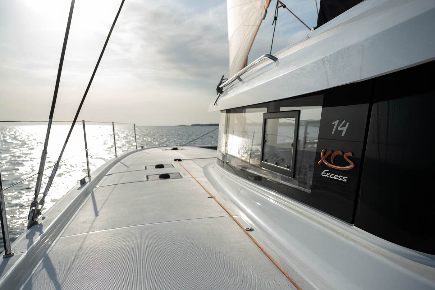 Excess 14 catamaran deck view Excess 14 catamaran deck view